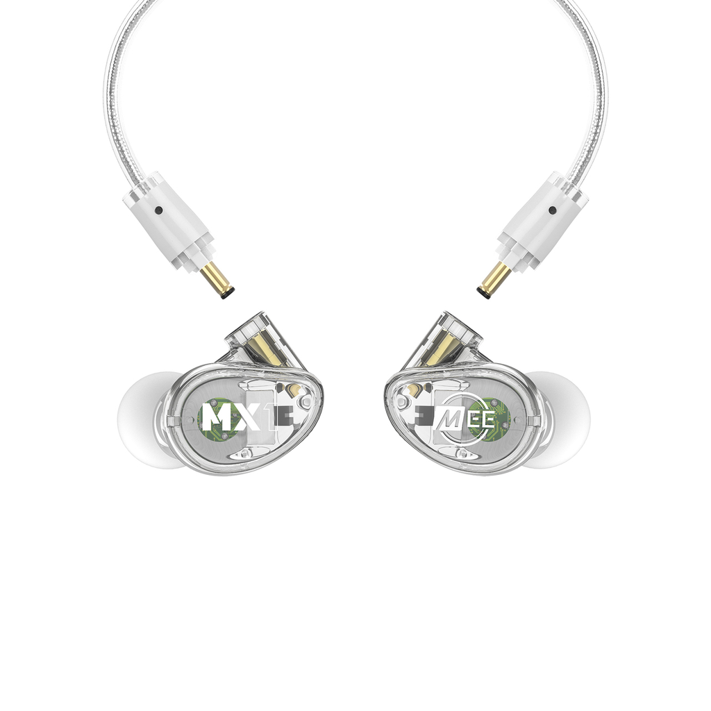 AUDIFONOS PROFESIONALES MEE AUDIO, SERIE MX1, PARA MONITOREO PERSONAL, COLOR TRANSPARENTE