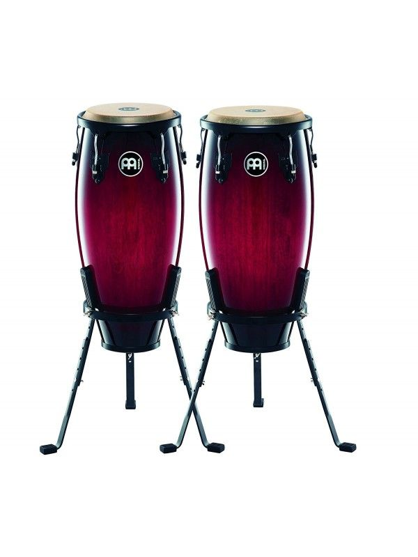 PAR DE CONGA MEINL, MEDIDAS 11 + 12, ACABADO BRILLATE, COLOR WINE RED SUNBURTS CON SOPORTE