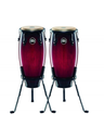PAR DE CONGA MEINL, MEDIDAS 11 + 12, ACABADO BRILLATE, COLOR WINE RED SUNBURTS CON SOPORTE