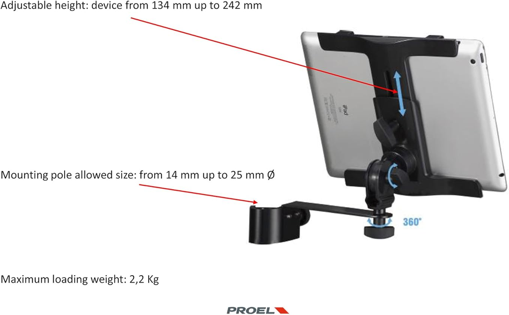 SOPORTE UNIVERSAL PROEL, PARA TABLET, COLOR NEGRO