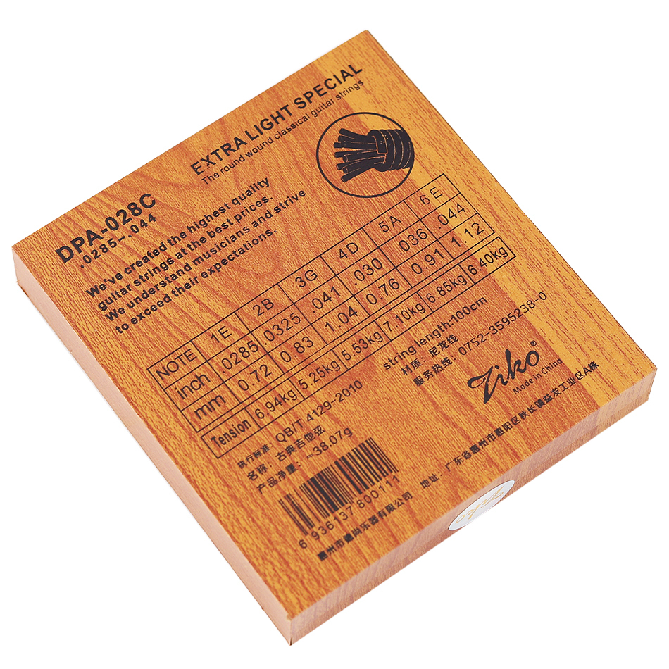 SET DE CUERDAS ZIKO, NYLON, VARIOS COLORES, CAJA DE MADERA RE-USABLE