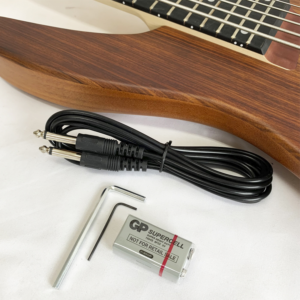 BAJO ELECTRICO HENDRIX, 6 CUERDAS, ACTIVO, COLOR MADERA CLARO, VETEADO, CON FUNDA
