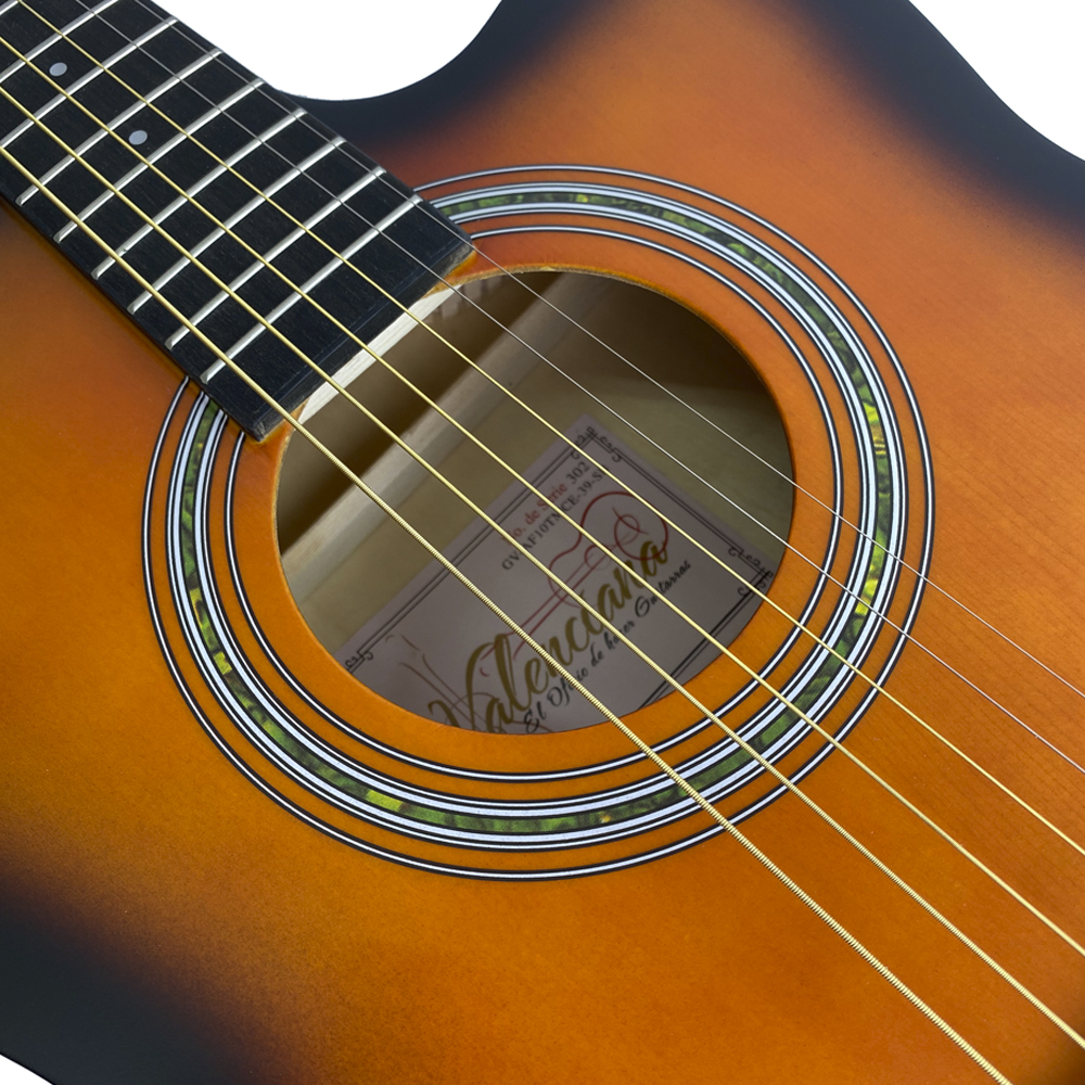 GUITARRA ELECTRO-ACUSTICA VALENCIANA, DE 39", SLIM, CURTAWAY, COLOR SUMBURST MATE
