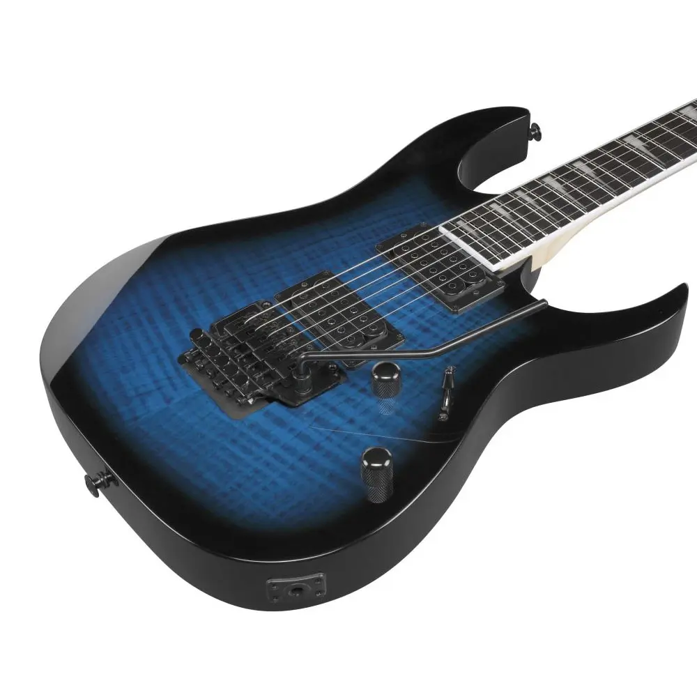 GUITARRA ELECTRICA MARCA IBANEZ, SERIE RG GIO, HH,  PUENTE FLOTANTE (TIPO FLOYD ROSE), SELECTOR 5-WAY, COLOR TRANSPARENT BLUE SUNBURST