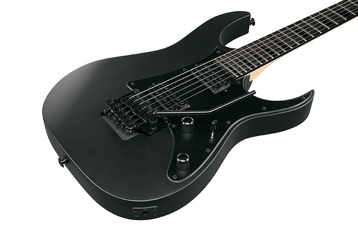 GUITARRA ELECTRICA MARCA IBANEZ, SERIE RG GIO, HH,  PUENTE FLOTANTE (TIPO FLOYD ROSE), SELECTOR 5-WAY, COLOR TRANSPARENT BLACK FLAT
