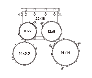 BATERIA ACUSTICA MAPEX, SERIE MARS, 5PCS, COLOR BRILLO DE DIAMANTE (DT), MEDIDAS: 22", 10", 12", 16", 14"X6.5"