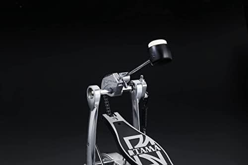 PEDAL TAMA DOBLE PARA BOMBO, TRANSMISION DE CADENA SIMPLE, COLOR NEGRO Y ALUMINIO MATE