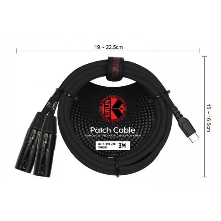 CABLE (Y) KIRLIN, USB C - 2x XLR MACHO (TIP-RING), CAPA LISO NEGRO, 6 METROS