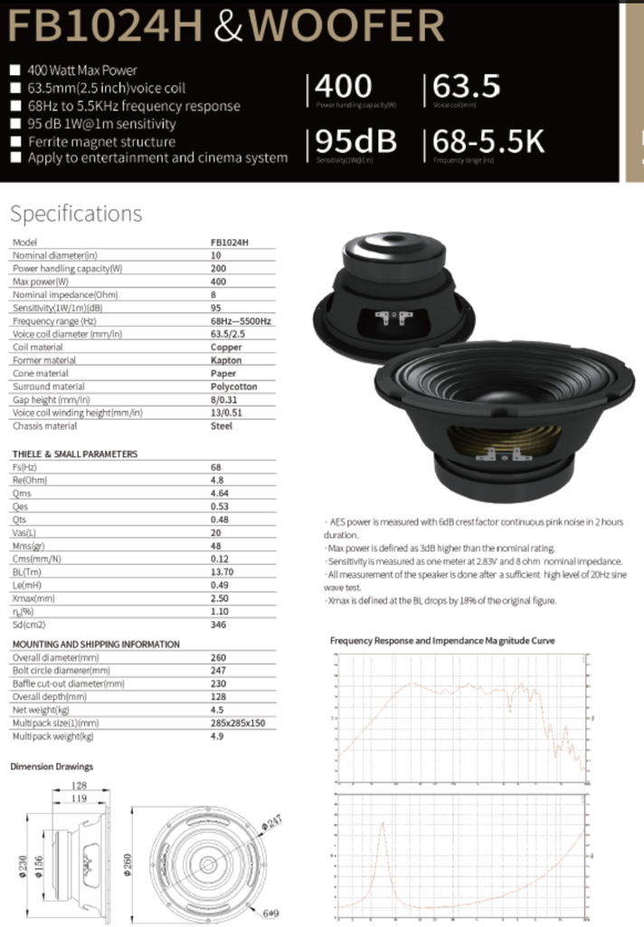 ALTAVOZ PASIVO SOUNDKING, (BOCINA SIN CAJA) DE 10", 400 WATTS MAX, 8 OHM, 68Hz - 5.5kHz, 95 dB, FERRITA