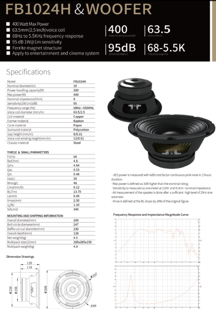 ALTAVOZ PASIVO SOUNDKING, (BOCINA SIN CAJA) DE 10", 400 WATTS MAX, 8 OHM, 68Hz - 5.5kHz, 95 dB, FERRITA