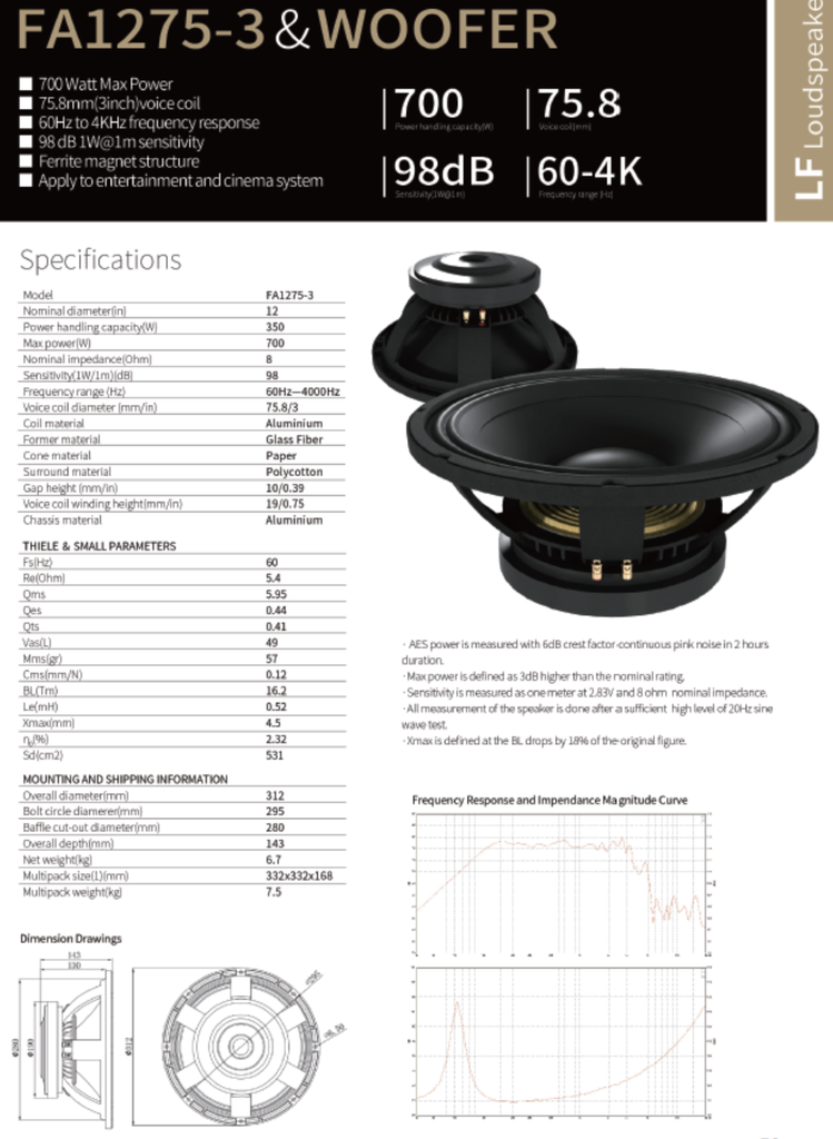 ALTAVOZ PASIVO SOUNDKING, (BOCINA SIN CAJA) DE 12", 800 WATTS MAX, 8 OHM, 60Hz - 4kHz, 96 dB, NEODIMIO (copia)