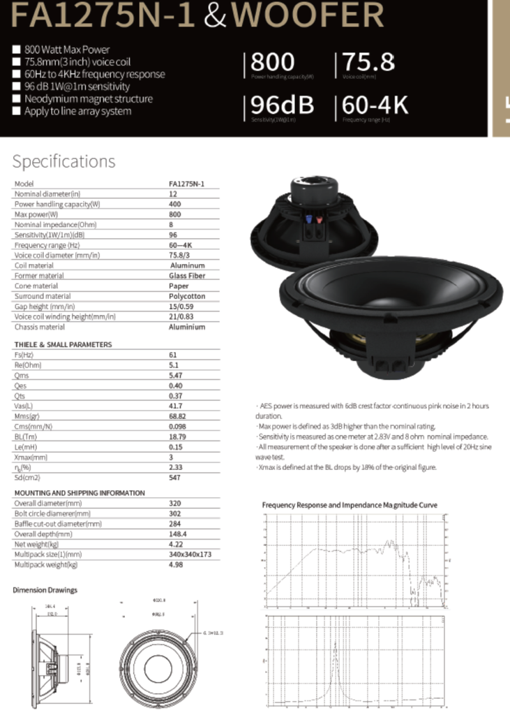 ALTAVOZ PASIVO SOUNDKING, (BOCINA SIN CAJA) DE 12", 800 WATTS MAX, 8 OHM, 60Hz - 4kHz, 96 dB, NEODIMIO