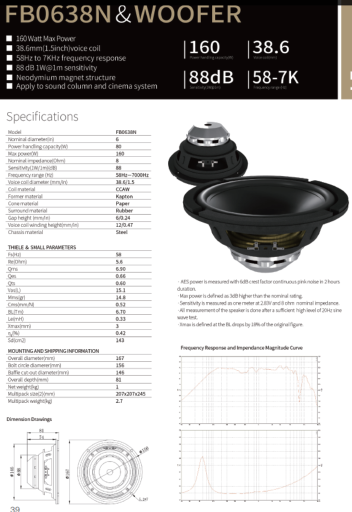 ALTAVOZ PASIVO SOUNDKING, (BOCINA SIN CAJA) DE 8", 200 WATTS MAX, 12 OHM, 43 Hz - 10kHz, 91 dB, NEODIMIO