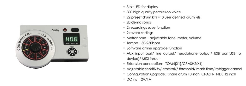 BATERIA ELECTRICA SOUNDKING, PORTATIL MULTIFUNCIONAL, 10 PIEZAS, PRACTICA SILENCIOSA, MODULO COMPACTO