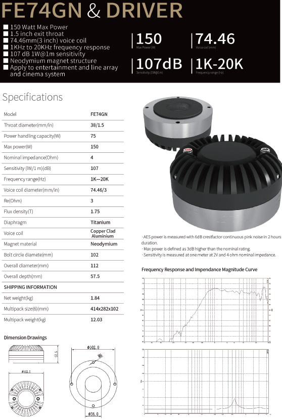 DRIVER SOUNDKING, 80 WATTS, 8 OHM, 1 kHz - 20kHz, 107 dB, NEODIMIO, SIN ROSCA