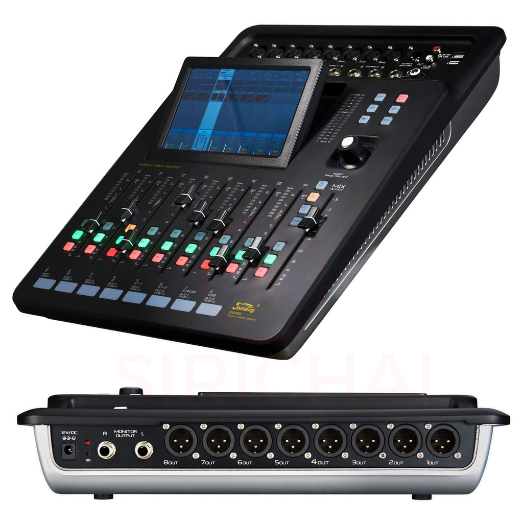 MEZCLADORA DIGITAL SOUNDKING, (CONSOLA) 16 ENTRADAS XLR, 8 SALIDAS XLR, PANTALLA 7", FX DSP, INTERFACE MULTITRACK, USB-B, LAN, 9 FADERS MOTORIZADOS (copia)