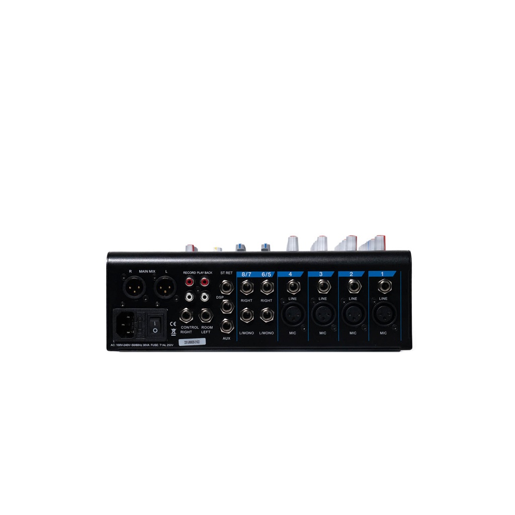 MEZCLADORA PASIVA SOUNDKING, (CONSOLA ANALOGA) 10 ENTRADAS (6 XLR/LINE) (4 PLUG MONO), 48V+, 6 SALIDAS (4 PLUG MONO) (2 XLR MAIN LR), RCA IN/OUT, USB REC/PLAY, BT, EFX, COMP. (copia)