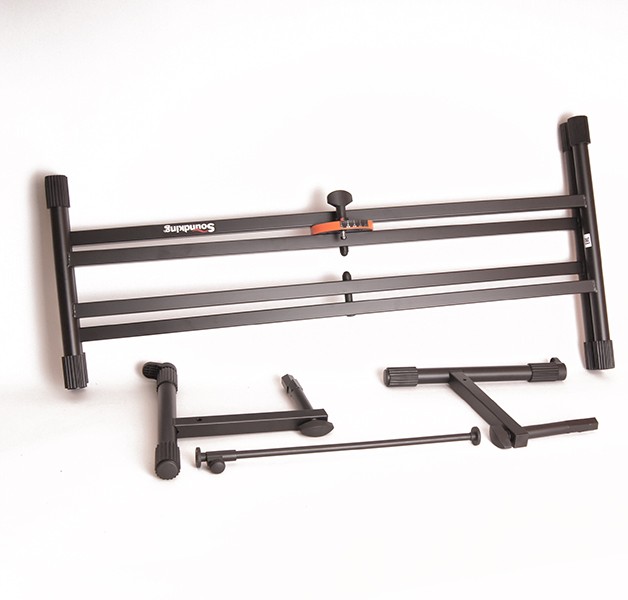 PEDESTAL PARA TECLADO SOUNDKING, ESTILO X, DOBLE BARRA, ELEGANTE Y ROBUSTO, AJUSTABLE, COLOR NEGRO