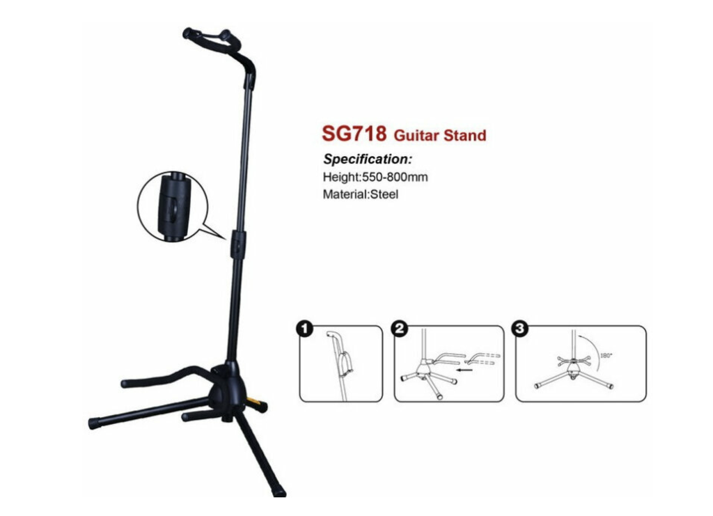 PEDESTAL PARA GUITARRA O BAJO SOUNDKING, PESO LIJERO, ALTURA AJUSTABLE, METALICO COLOR NEGRO