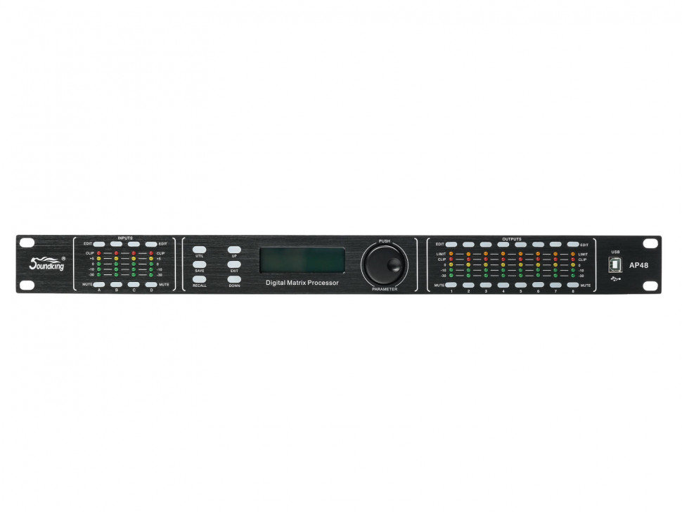 SISTEMA DE PROCESAMIENTO DIGITAL SOUNDKING, 12 CANALES (4 IN XLR, 8 OUT XLR), DSP VERSATIL E INTUITIVO, COMPRESOR, LIMITADOR, DELAY
