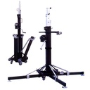 TORRE DE ELEVACION SOUNDKING, CON MANIVELA, RODOS PARA TRANSPORTE, COLOR NEGRO Y PLATEADO
