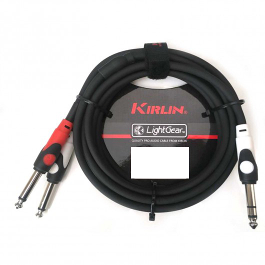 CABLE (Y) KIRLIN, TRS 1/4 - 2x TS 1/4 (TIP-RING), CAPA LISO NEGRO, 6 METROS