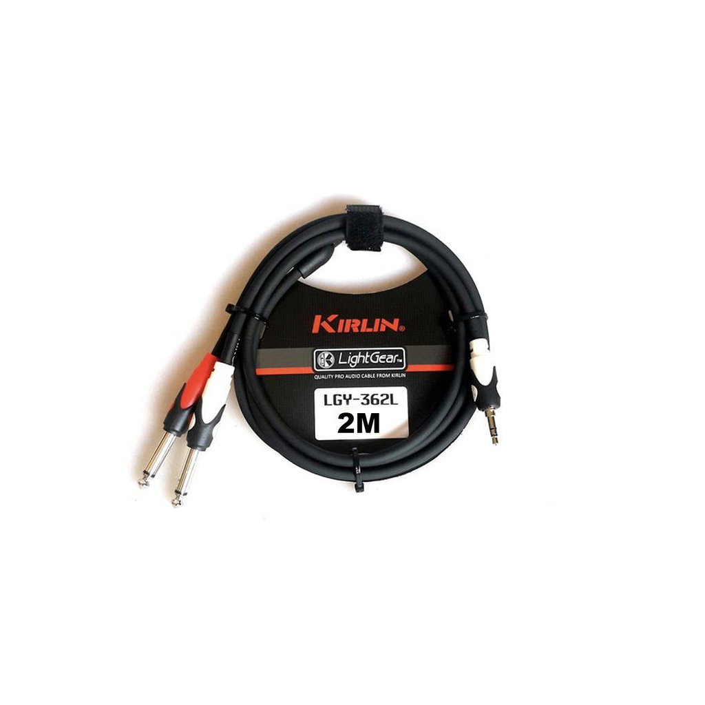CABLE (Y) KIRLIN, (PARA MUSICA), TRS 1/8 - 2x TS 1/4 (TIP / RING), CAPA LISO NEGRO, 2 METROS