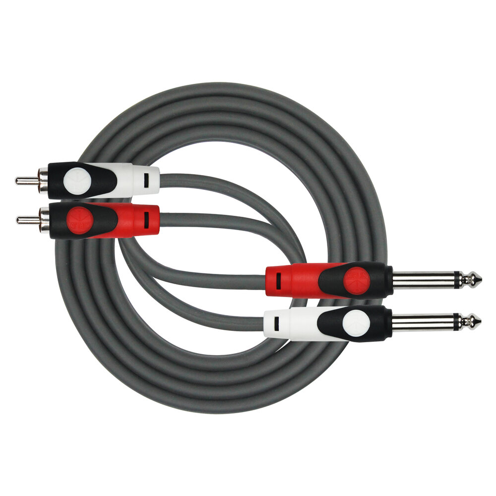 CABLE CONEXION DOBLE KIRLIN, 2X RCA - 2X TS 1/4, CAPA LISO NEGRO, 2 METROS