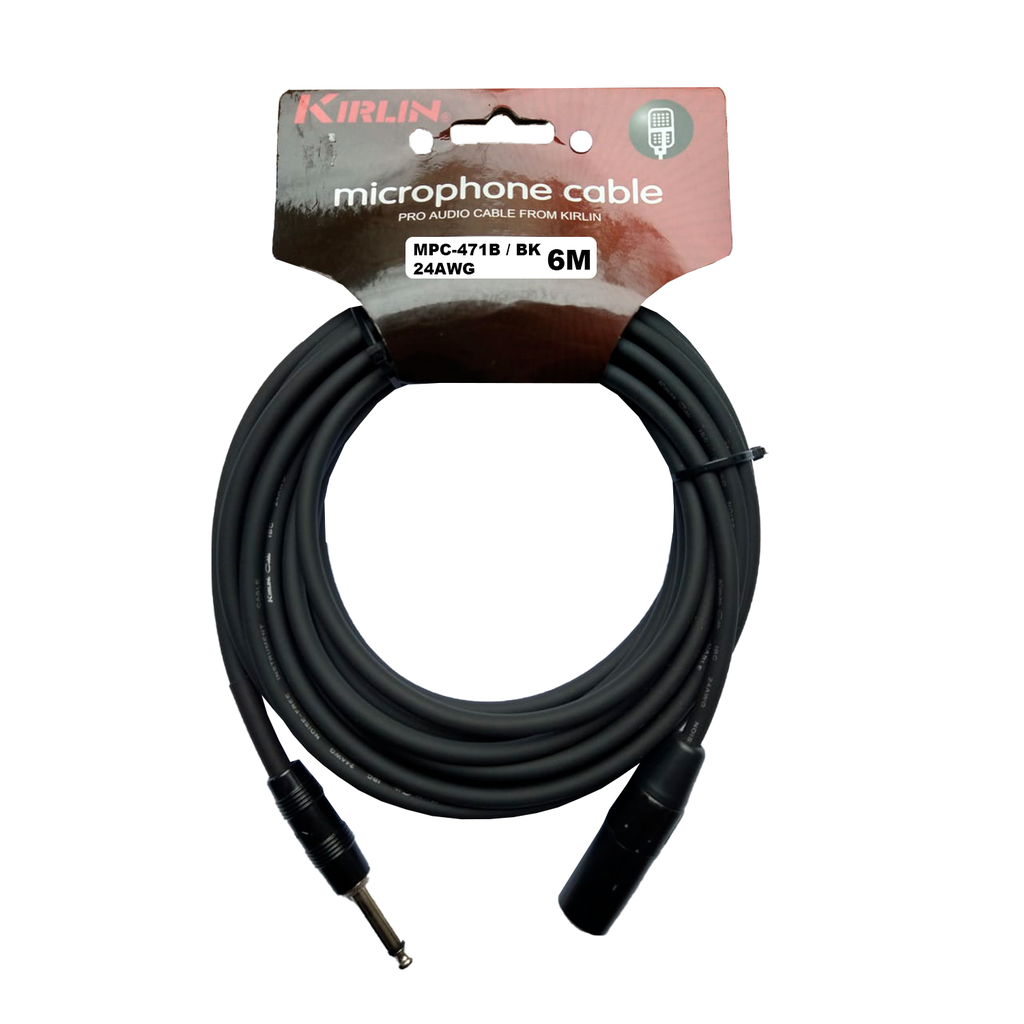 CABLE CONEXION UNICA  KIRLIN, TS 1/4 - XLR MACHO, CAPA LISO NEGRO, 6 METROS