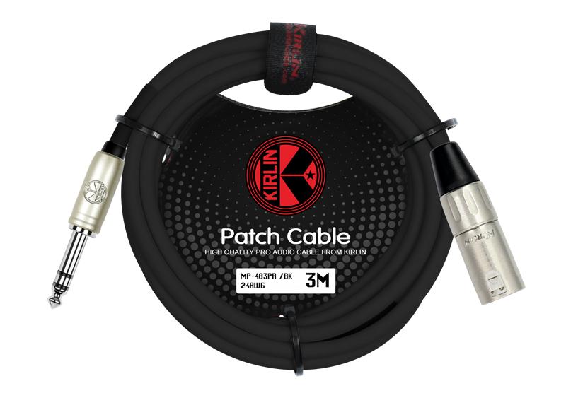 CABLE CONEXION UNICA KIRLIN, TRS 1/4 BALANCEADO - XLR MACHO, CAPA LISO NEGRO, 3 METROS, 24 AWG