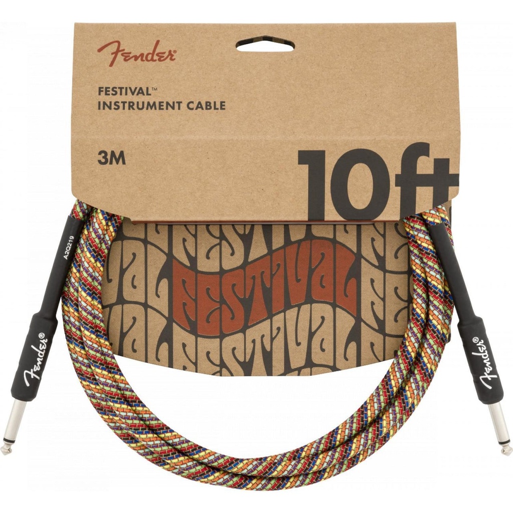 CABLE PARA INSTRUMENTO FENDER, SERIE FESTIVAL, COLOR ARCOIRIS, 10 PIES (3METROS)