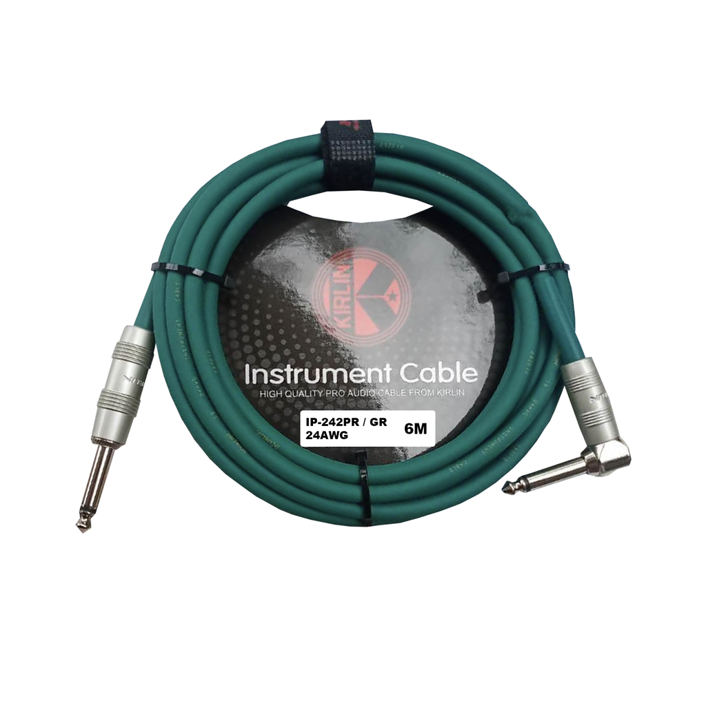 CABLE PARA INSTRUMENTO KIRLIN, TS 1/4 - TS 1/4, 1 CONECTOR  L, CAPA LISO VERDE, 6 METROS