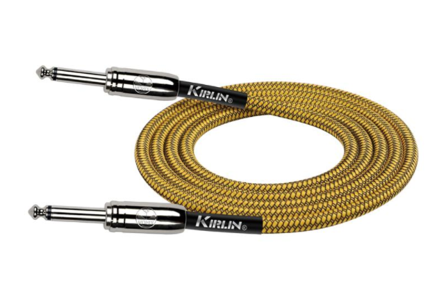 CABLE PARA INSTRUMENTO KIRLIN, TS 1/4 - TS 1/4, CAPA DE TELA AMARILLO RAYADO, 6 METROS