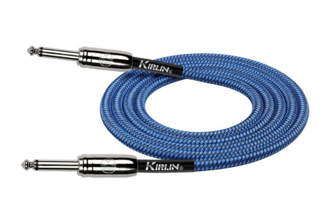 CABLE PARA INSTRUMENTO KIRLIN, TS 1/4 - TS 1/4, CAPA DE TELA AZUL RAYADO, 6 METROS