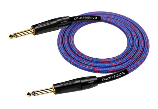 CABLE PARA INSTRUMENTO KIRLIN, TS 1/4 - TS 1/4, CAPA DE TELA AZUL REY RAYADO, PREMIUM PLUS, 6 METROS