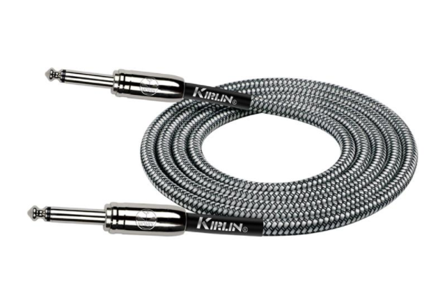 CABLE PARA INSTRUMENTO KIRLIN, TS 1/4 - TS 1/4, CAPA DE TELA GRIS RAYADO, 6 METROS