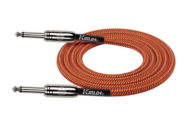 CABLE PARA INSTRUMENTO KIRLIN, TS 1/4 - TS 1/4, CAPA DE TELA NARANJA RAYADO, 6 METROS