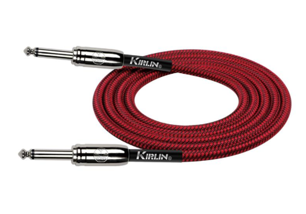 CABLE PARA INSTRUMENTO KIRLIN, TS 1/4 - TS 1/4, CAPA DE TELA ROJO RAYADO, 6 METROS