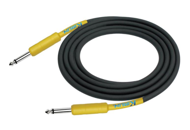 CABLE PARA INSTRUMENTO KIRLIN, TS 1/4 - TS 1/4, CAPA LISO NEGRO, GOMA DE PUNTAS AMARILO, 6 METROS