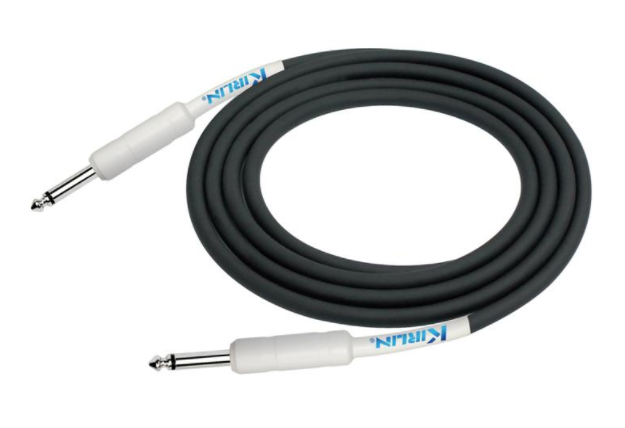CABLE PARA INSTRUMENTO KIRLIN, TS 1/4 - TS 1/4, CAPA LISO NEGRO, GOMA DE PUNTAS BLANCO, 6 METROS