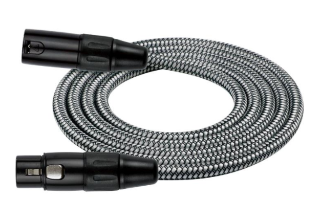 CABLE PARA MICROFONO  KIRLIN,  XLR MACHO - XLR HEMBRA, CAPA DE TELA GRIS RAYADO, 6 METROS