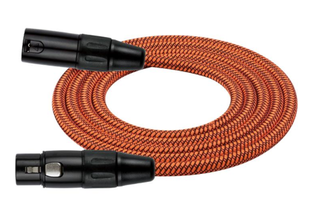 CABLE PARA MICROFONO KIRLIN, XLR MACHO - XLR HEMBRA, CAPA DE TELA NARANJA RAYADO, 6 METROS