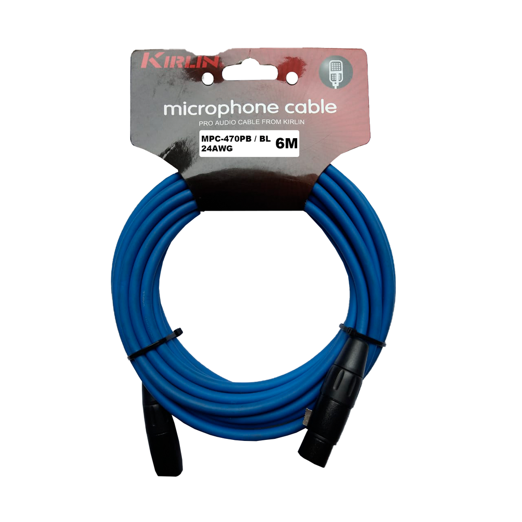 CABLE PARA MICROFONO KIRLIN, XLR macho - XLR hembra, CAPA LISO AZUL, 6 METROS