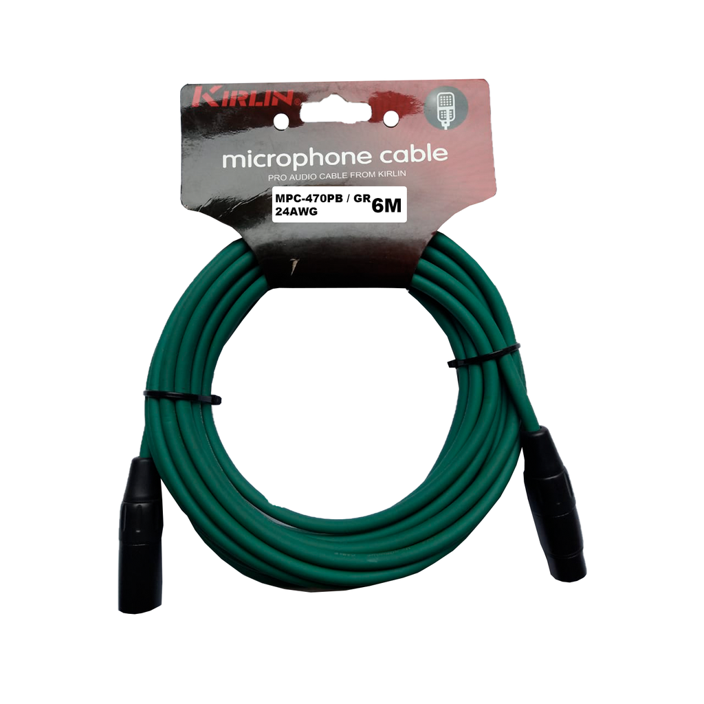 CABLE PARA MICROFONO KIRLIN, XLR MACHO - XLR HEMBRA, VERDE, 6 METROS