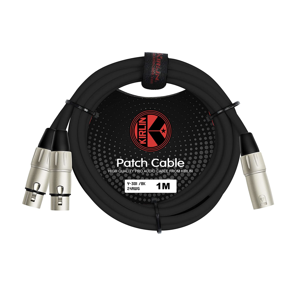 CABLE (Y) KIRLIN, 2X XLR HEMBRA - 1X XLR MACHO, CAPA LISO NEGRO, 1 METRO