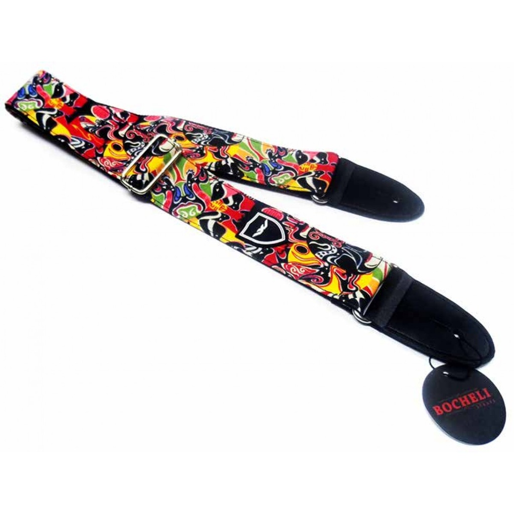 CINCHO BOCHELI, PARA GUITARRA/BAJO, CON DISEÑO DE FUEGO