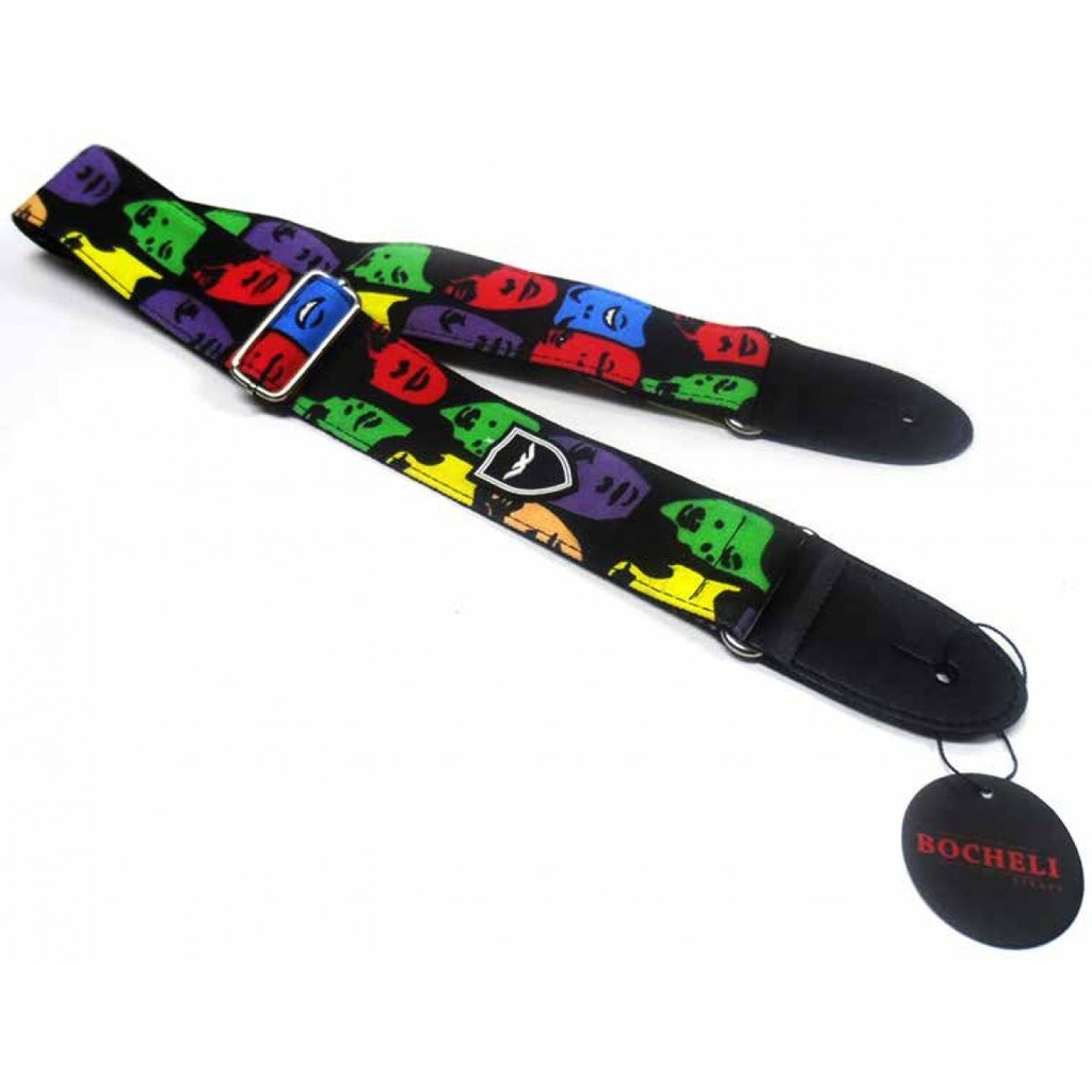 CINCHO BOCHELI, PARA GUITARRA/BAJO, CON DISEÑO DE ROSTROS