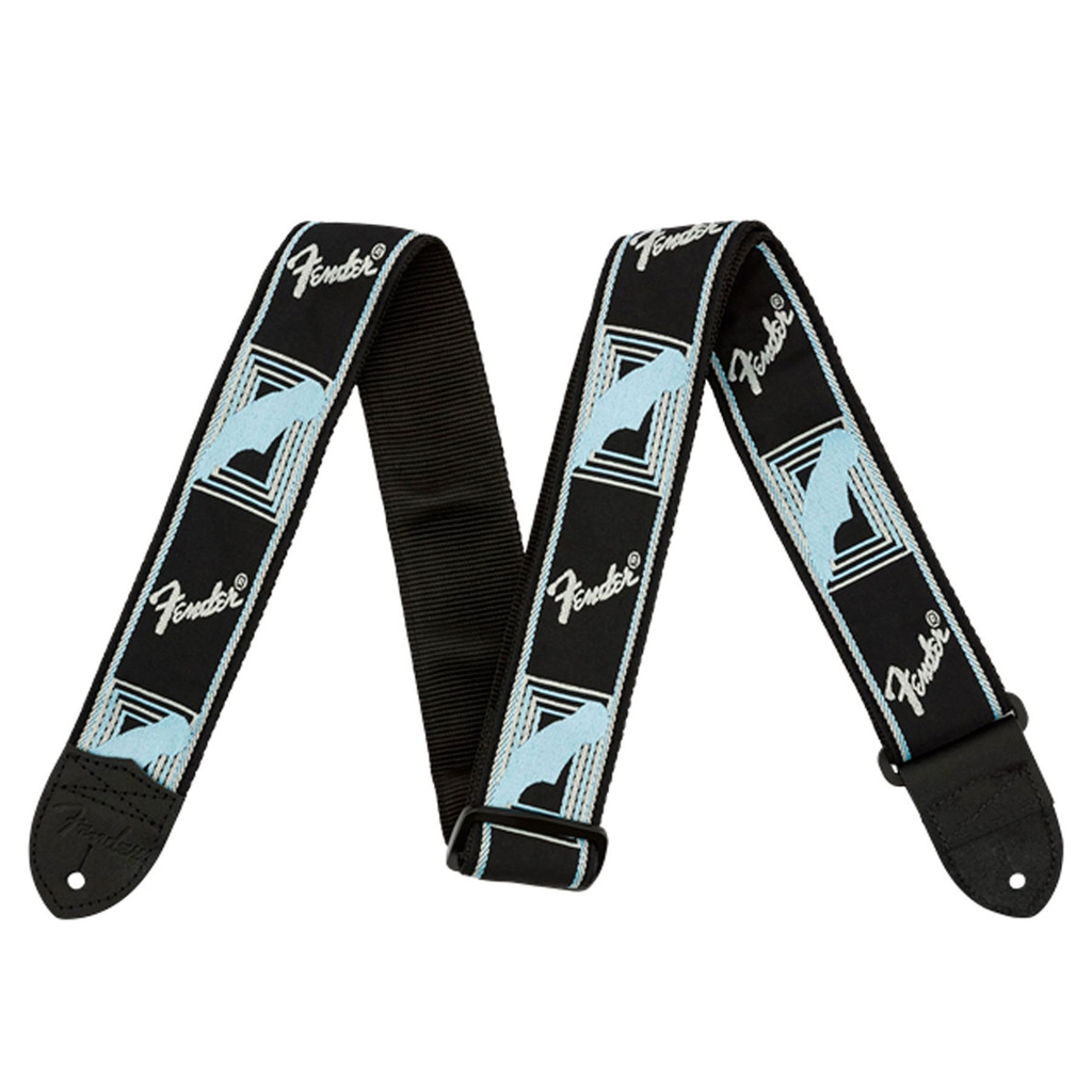 CINCHO FENDER, PARA GUITARRA/BAJO, NEGRO, CON DISEÑO CELESTE