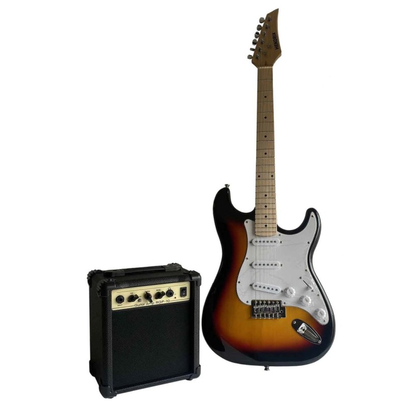 COMBO GUITARRA ELECTRICA  HENDRIX, TIPO STRATOCASTER, INCLUYE: AMPLIFICADOR, ESTUCHE Y ACCESORIOS, SUNBURST