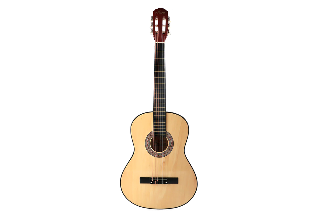GUITARRA CLASICA SARA, DE 39", COLOR MADERA NATURAL, CON FUNDA